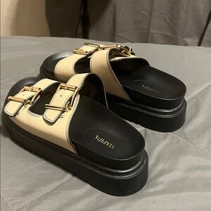 Women's Black and Cream Sandals